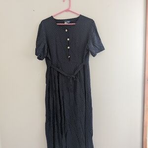 Classic Navy Blue Polka Dot Midi Dress